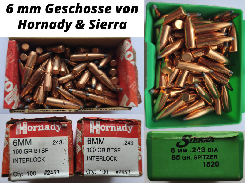 279 Stück Geschosse 6 mm Hornady & Sierra .243" 100gr und 85gr. Bitte Bild ansehen. – Bild 1