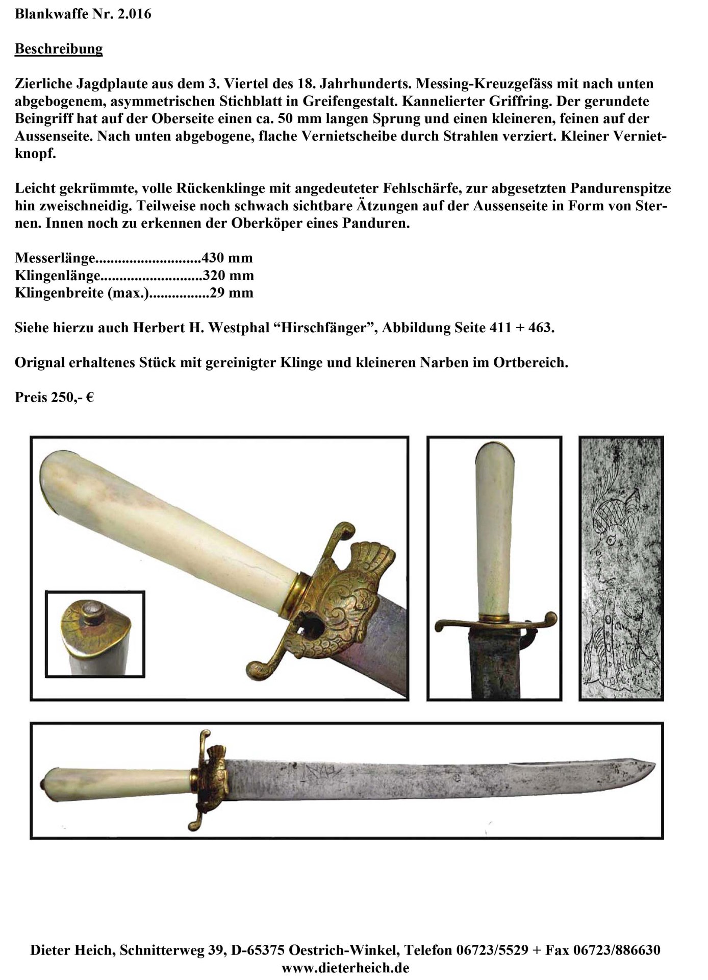 Zierlicher Hirschfänger / Jagdplaute mit hellem Beingriff – Bild 3