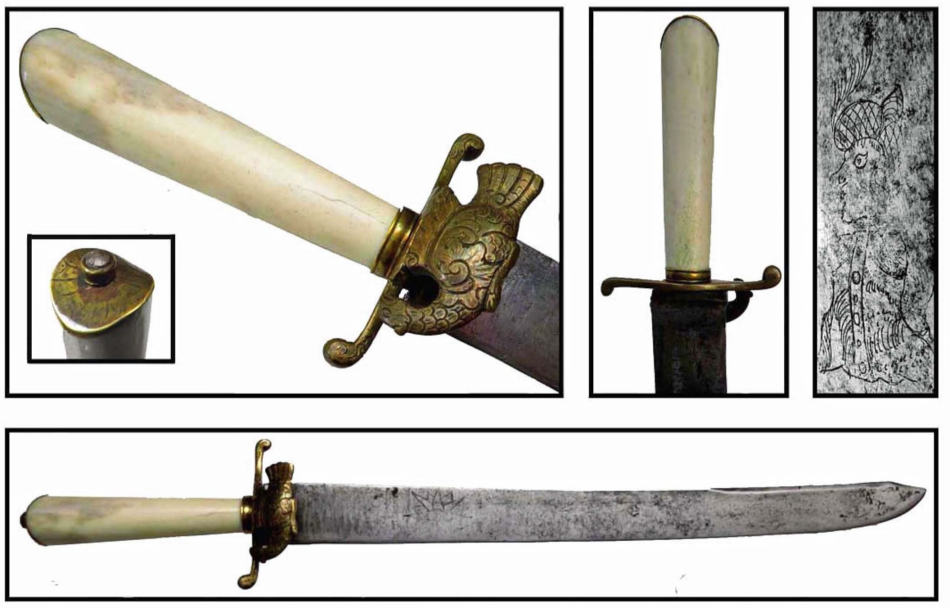 Zierlicher Hirschfänger / Jagdplaute mit hellem Beingriff – Bild 1