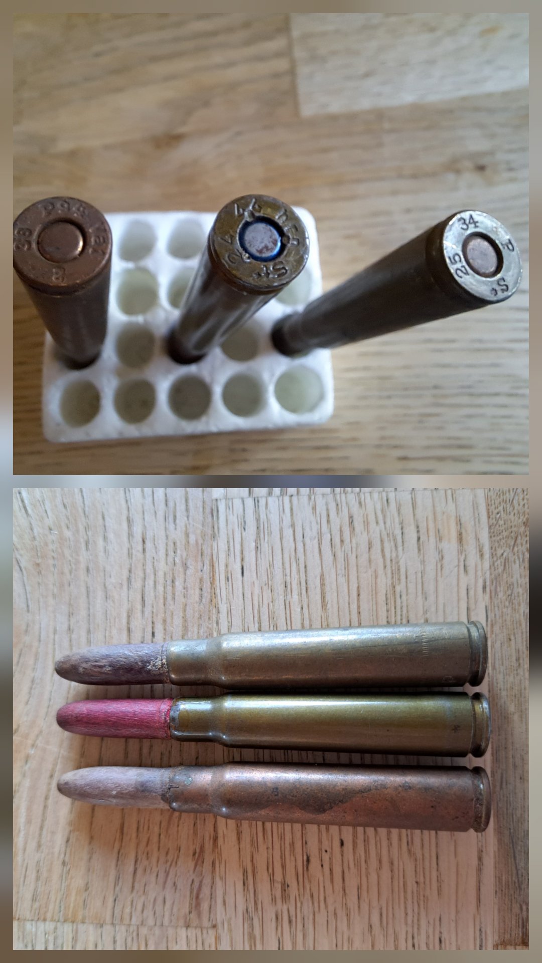 Sammlungsauflösung, 3x Übungspatronen mit Holzgeschoß, Kaliber 8x57 IS – Bild 1
