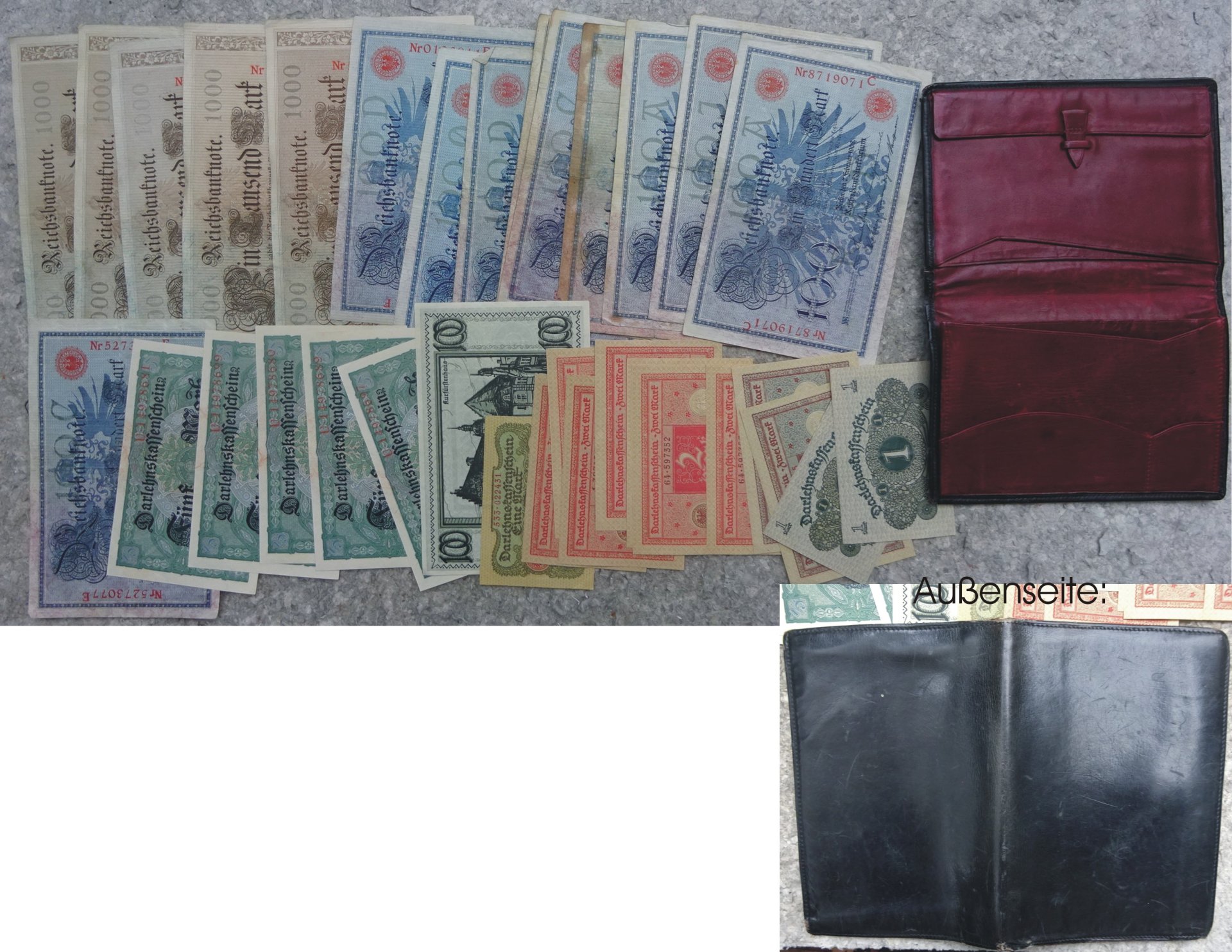 Alte Leder-Geldbörse mit alten Banknoten – Bild 1