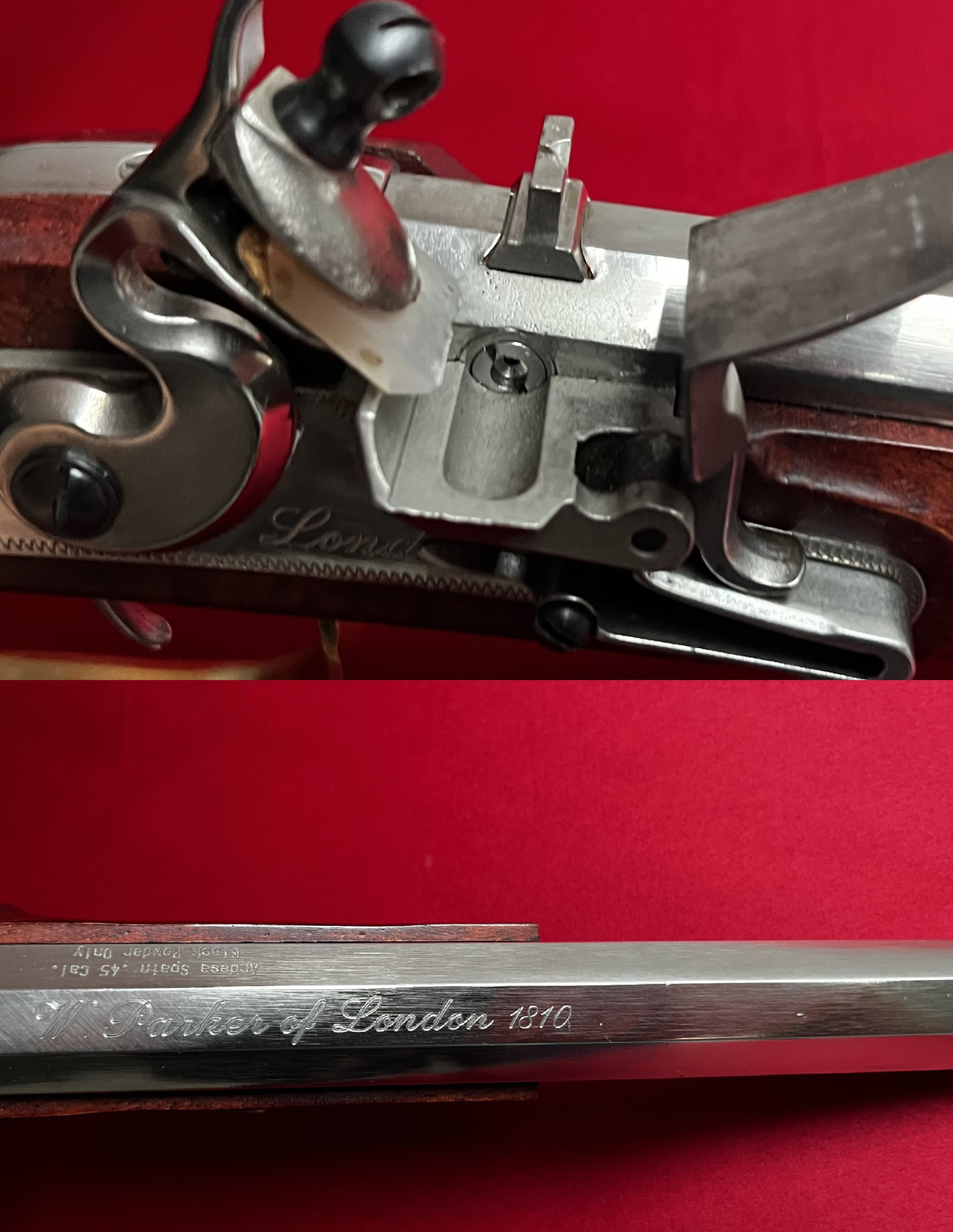 Steinschloss Vorderladerpistole Kaliber .45 edler Luxus Holzschaft, Top Zustand – Bild 4