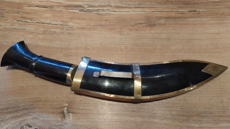Antikes/Traditionelles nepalesisches Kukri-Messer – Kunstvoll verzierte Hornscheide & Klinge – obrázek 2