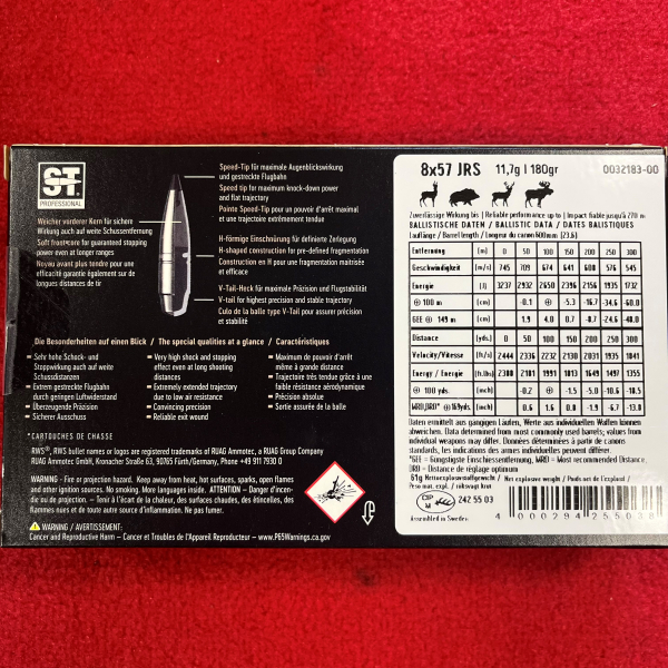 Büchsenpatronen RWS 8x57 JRS Speed Tip Professional 11,7g - 100 Schuss - inkl. Versand – Bild 3