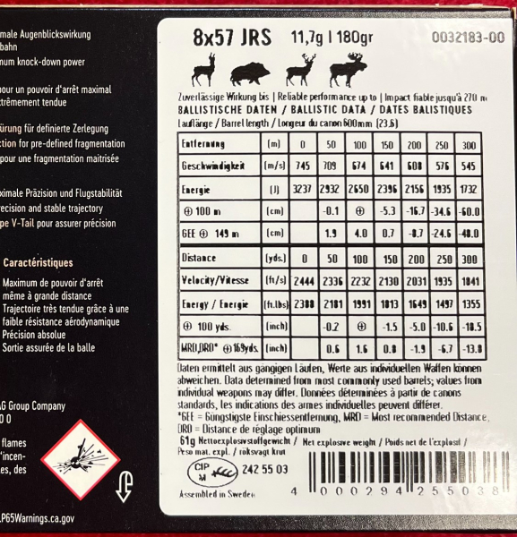 Büchsenpatronen RWS 8x57 JRS Speed Tip Professional 11,7g - 100 Schuss - inkl. Versand – Bild 4