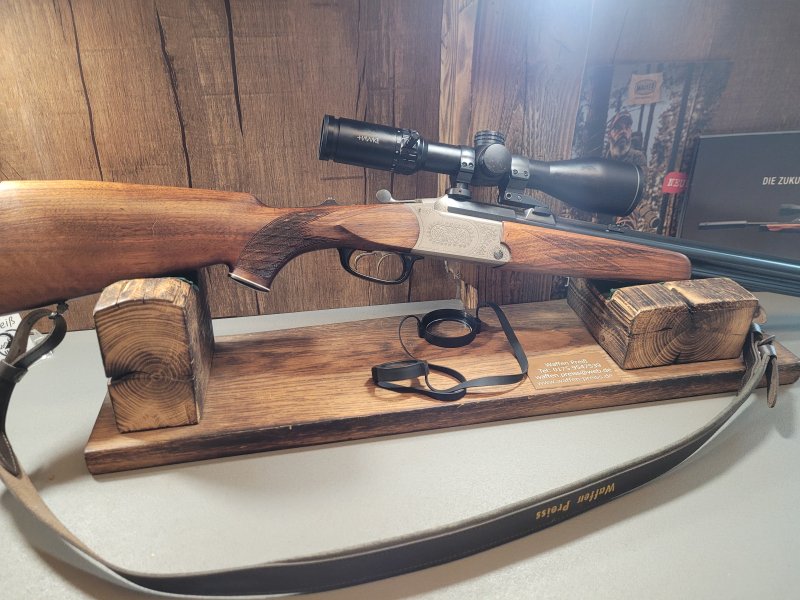 Blaser ES 70 Bockbüchsflinte mit Einstecklauf .22 Hornet Schwenkmontage Zielfernrohr Leuchtpunkt – billede 3