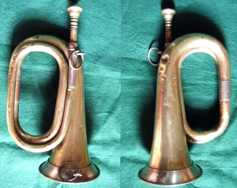 Antikes Infanterie Horn / Trompete Herst. Meinel & Herold Klingenthal – Bild 1