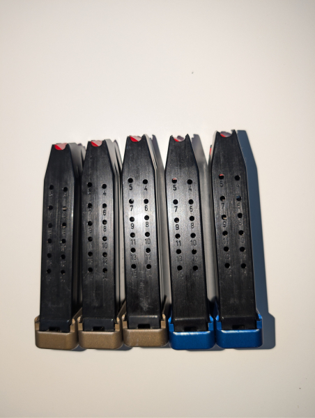 5x Walther PPQ M2 / Q4 SF / Q5 SF Magazine (9mm Luger, 15 Schuss) – 3x Burnt Bronze / 2x Blau – billede 2