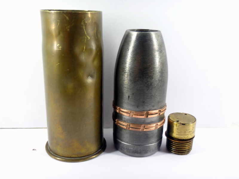 Französische 37mm / 3,7cm Patrone Mod. 1885 mit Sprenggranate Mod. 1888 + Schneider Zünder – Bild 2