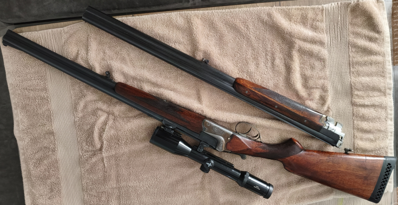 BBF Bockbüchsflinte Suhl Merkel 222 Rem. 16/70, Zielfernrohr Swarovski 2,2-9x42 und BDF WL – Bild 2