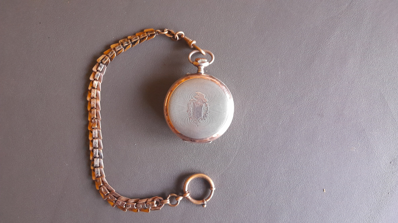 Taschenuhr mit Kette Silber vergoldet – Bild 2