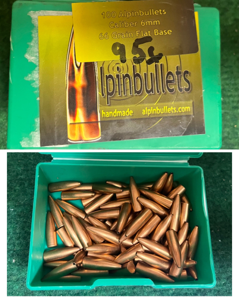 Alpin Bullets Benchrest Handmade HP Flatbase 66grs 95 Stück 6mm // 6PPC – Bild 1