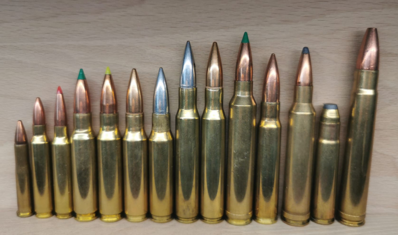 Set Langwaffen/Gewehr Patronen, 14 Stück, verschiedene Geschosse, Deko-Patrone – Bild 1