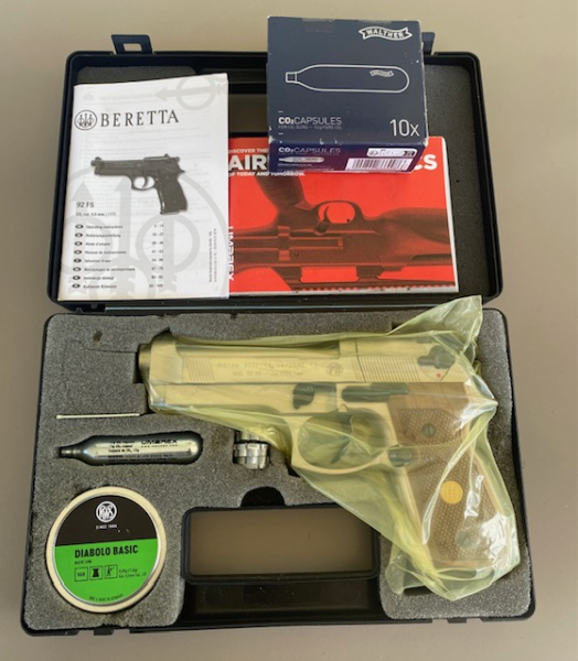 Beretta 92 FS CO2 4,5mm matt Nickel Holz Griffschalen Zubehör – Bild 1
