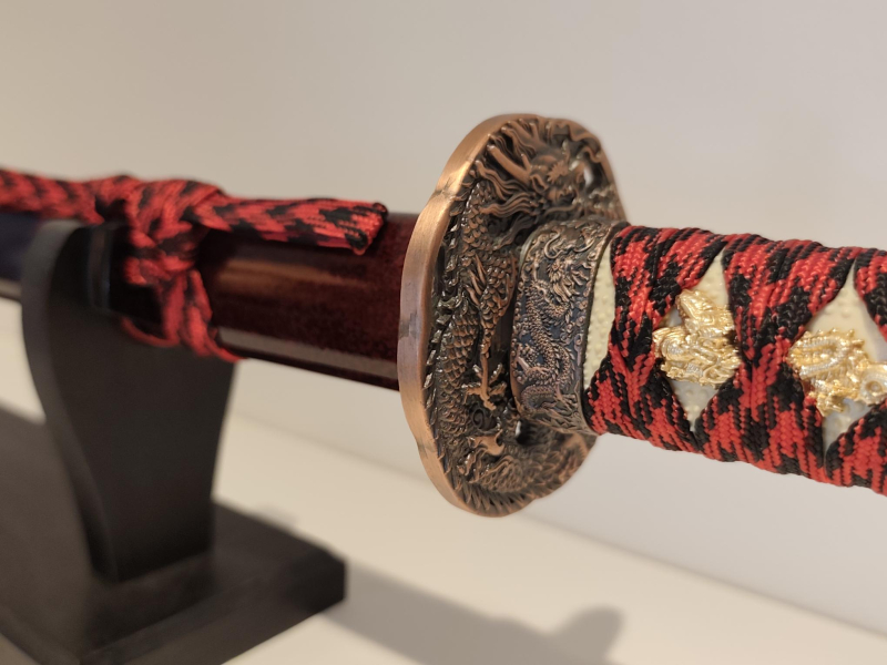 Dekoratives Katana 101 cm – Rot/Schwarz – Drachenmotiv – Edelstahl – Bild 4