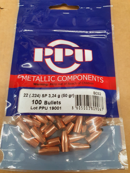.224/50grs PPU SP 100 Stk. Geschosse B-032 # SSZ Berka – Bild 1