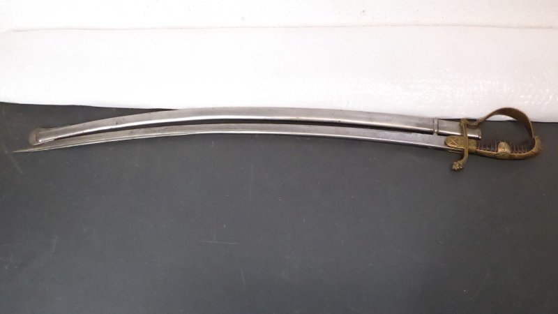Alter Preußischer Artillerie Löwenkopfsäbel mit Damast Klinge und Stahlscheide – Bild 1