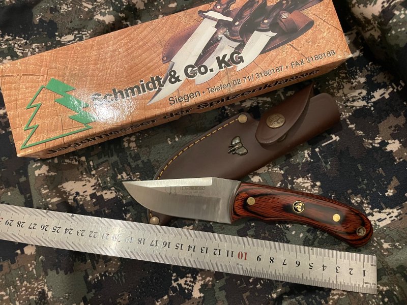 Cudeman Jagdmesser Spanien 440er Stahl Stamina-Holzgriff Lederscheide – unbenutzt, OVP – Bild 1