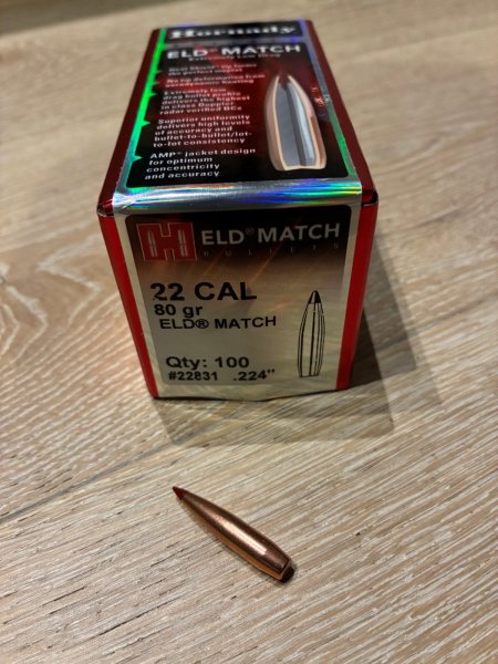 95 Stück Hornady .224 ELD-M 80gr Geschosse – Bild 1
