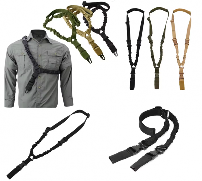 Tactical Gewehrgurt, Bungee Tragegurt, 1-Punkt Gurt, Single-Point-Sling mit Metallkarabiner – Bild 1