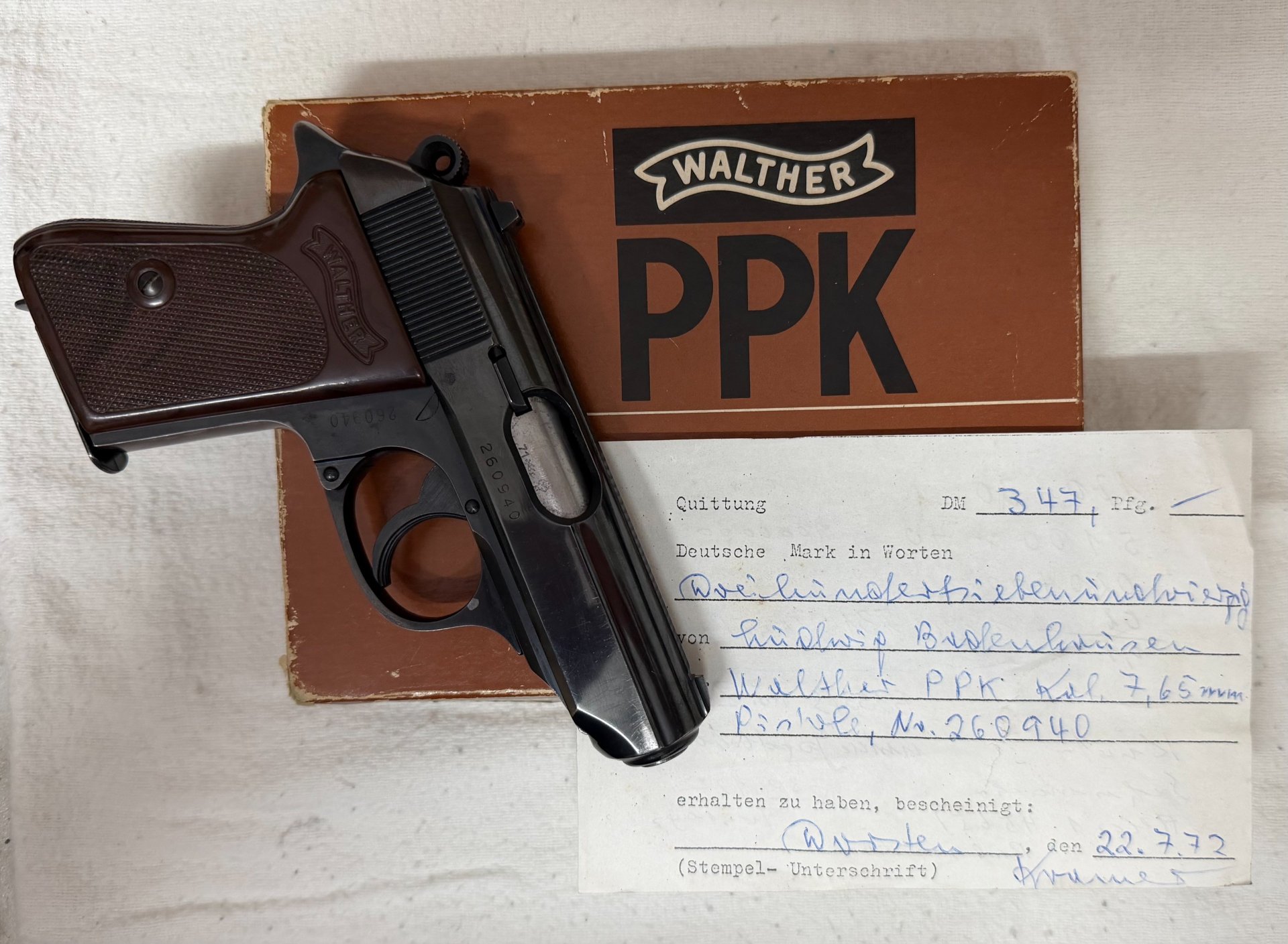 Walther PPK in 7.65 inkl. Original-Rechnung von 1972 und Original-Karton – Bild 1