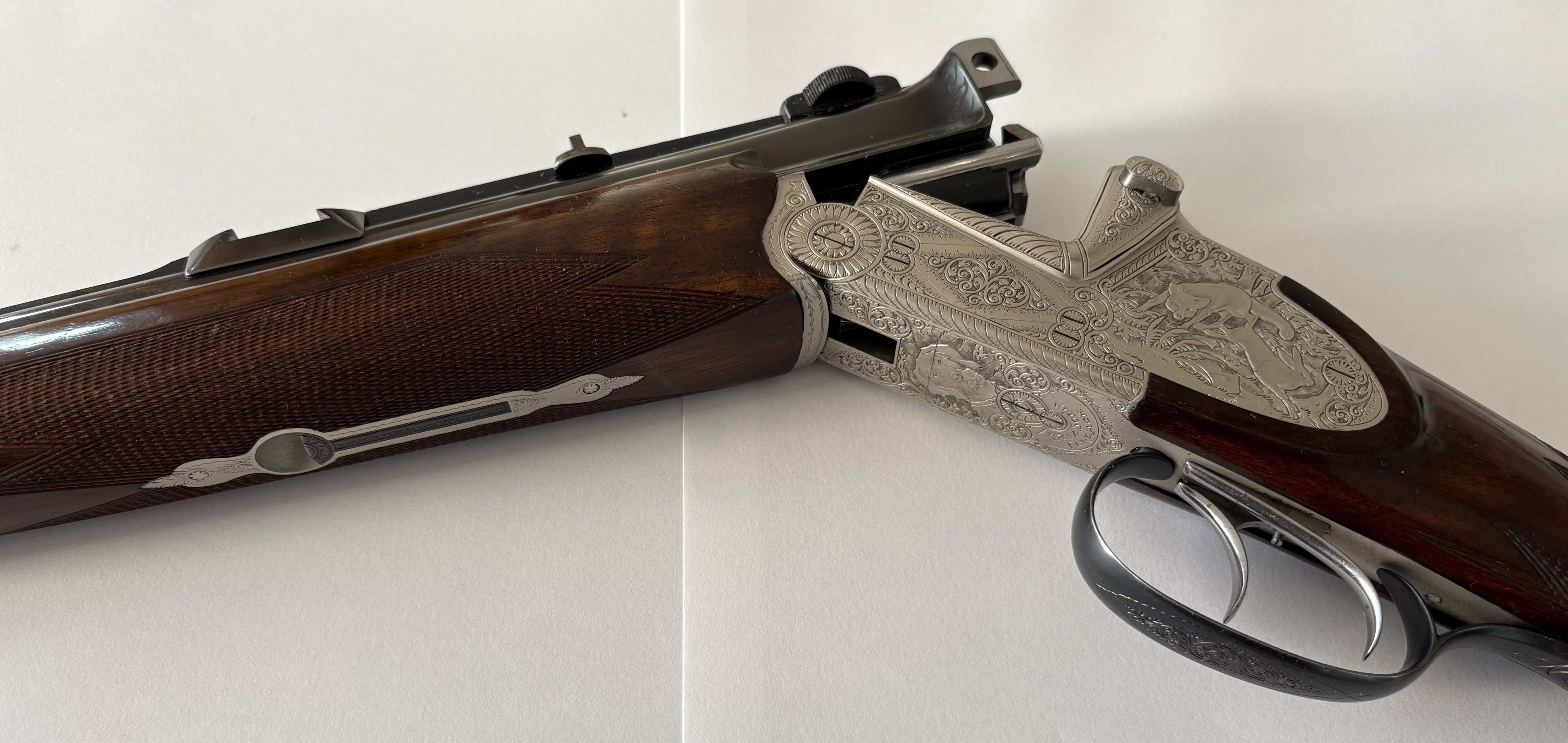 Luxus Bockbüchsflinte BBF Sodia Ferlach .22Hornet lange Seitenplatten Tierstücke Birkhahn Spielhahn – Bild 1