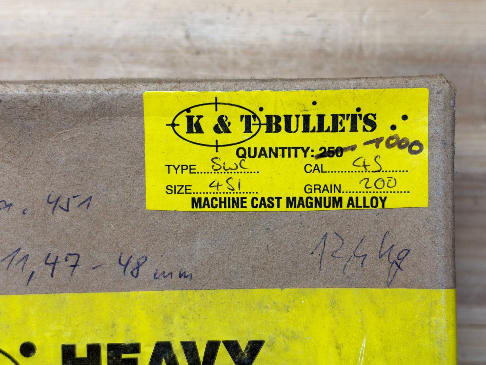Geschosse cal .45 (.451) 200 gr S.W.C. K&T Bullets - ca. 950 Stück (12,4 kg) – Bild 2