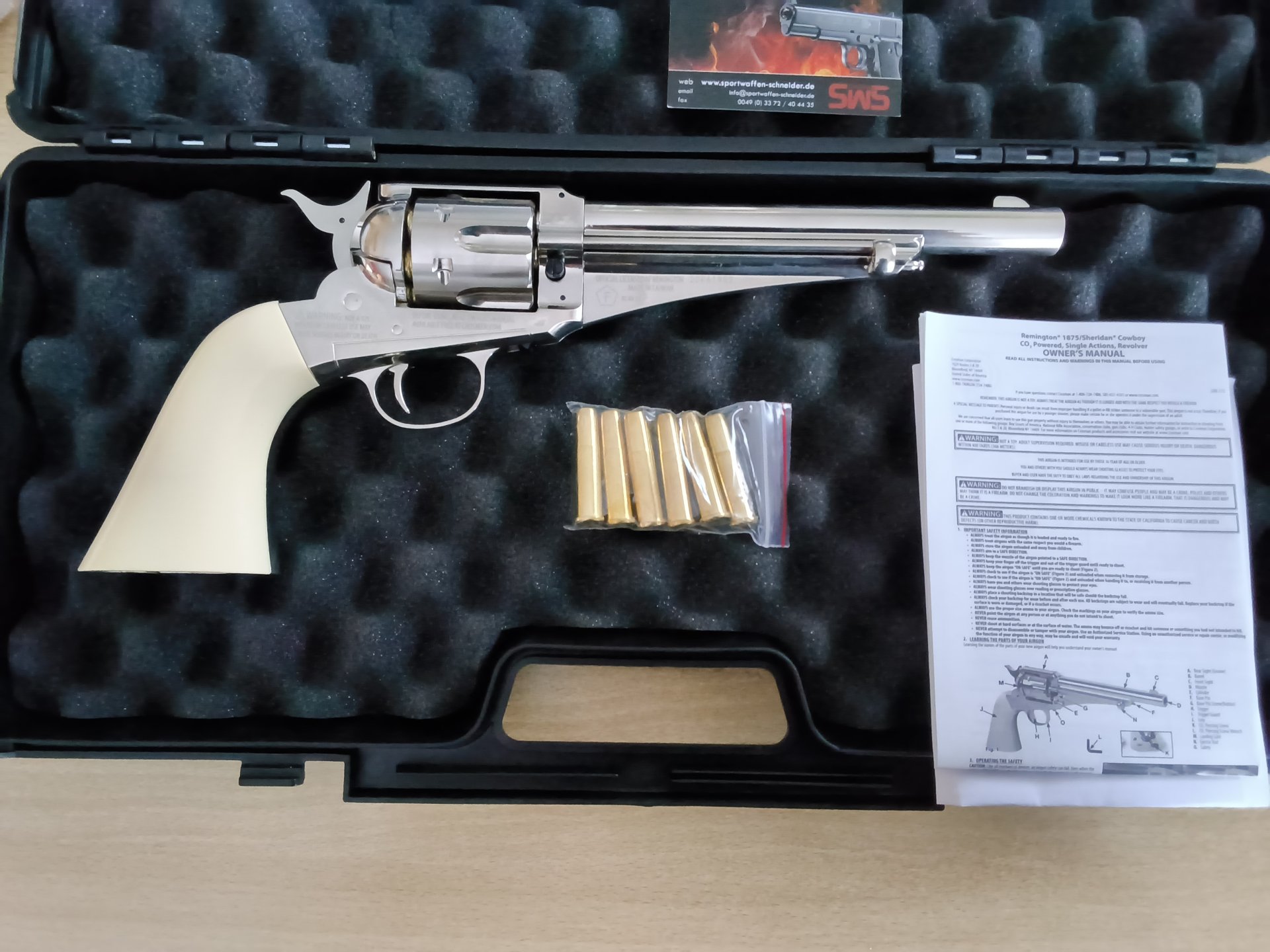 CO2 Revolver Crosman Remington 1875 Nickel Finish hochglanzpoliert Kaliber 4,5 mm BB und Diabolo – Bild 1