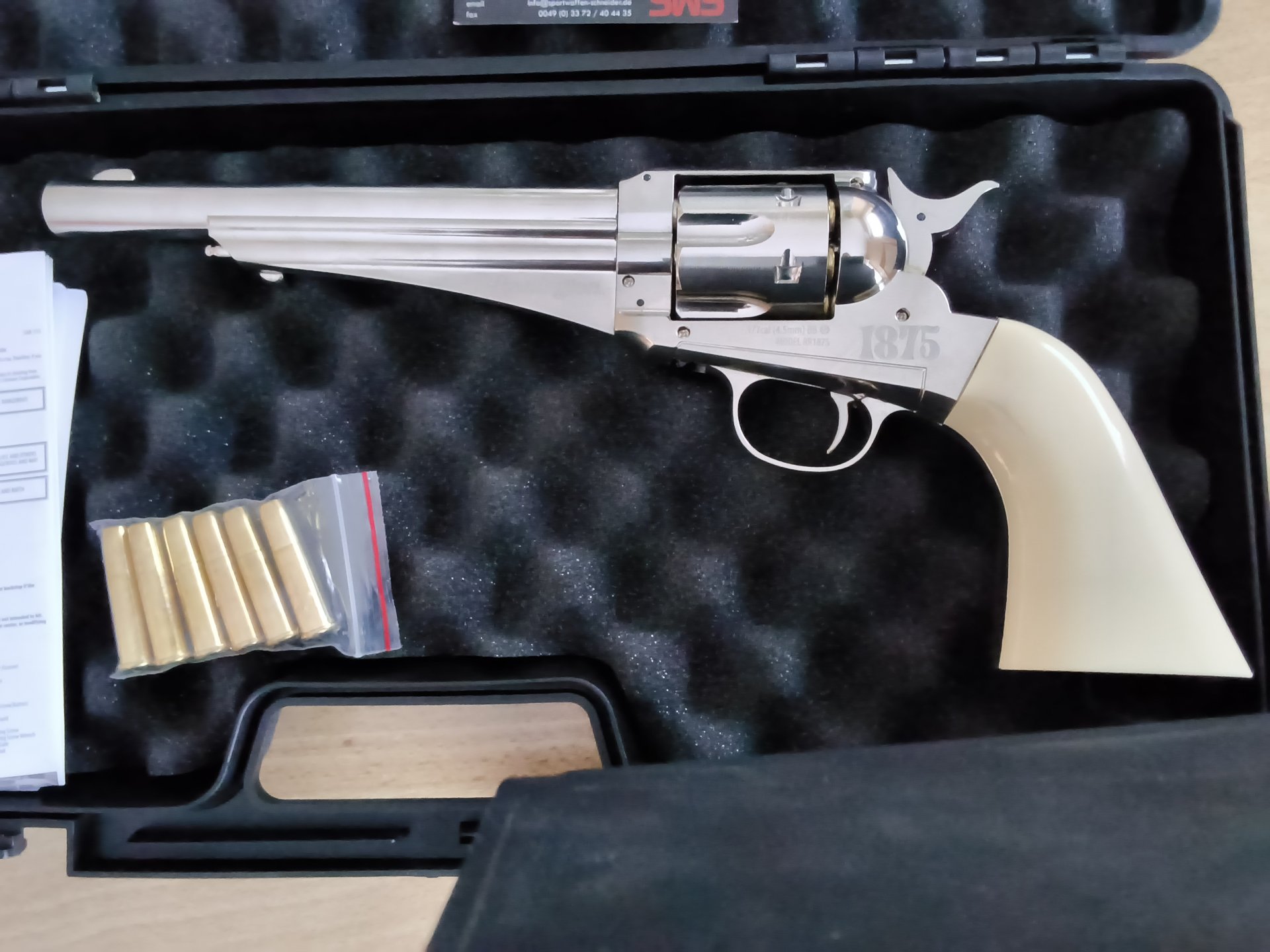 CO2 Revolver Crosman Remington 1875 Nickel Finish hochglanzpoliert Kaliber 4,5 mm BB und Diabolo – Bild 2