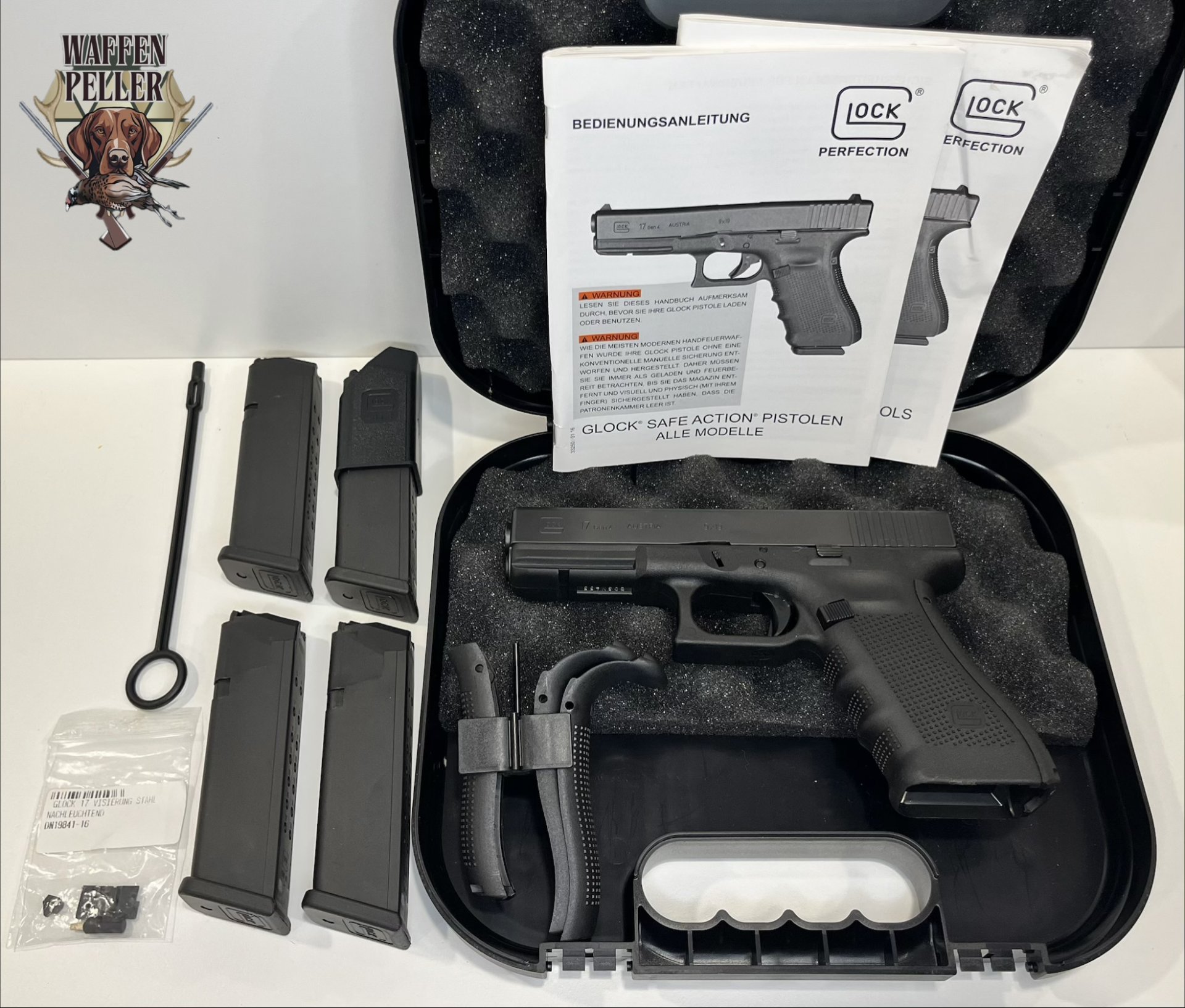 Glock 17 Gen 4 Kal. 9x19 mm – Top-Zustand | 4 Magazine | Nachleuchtende Stahlvisierung | Koffer & Z. – Bild 1