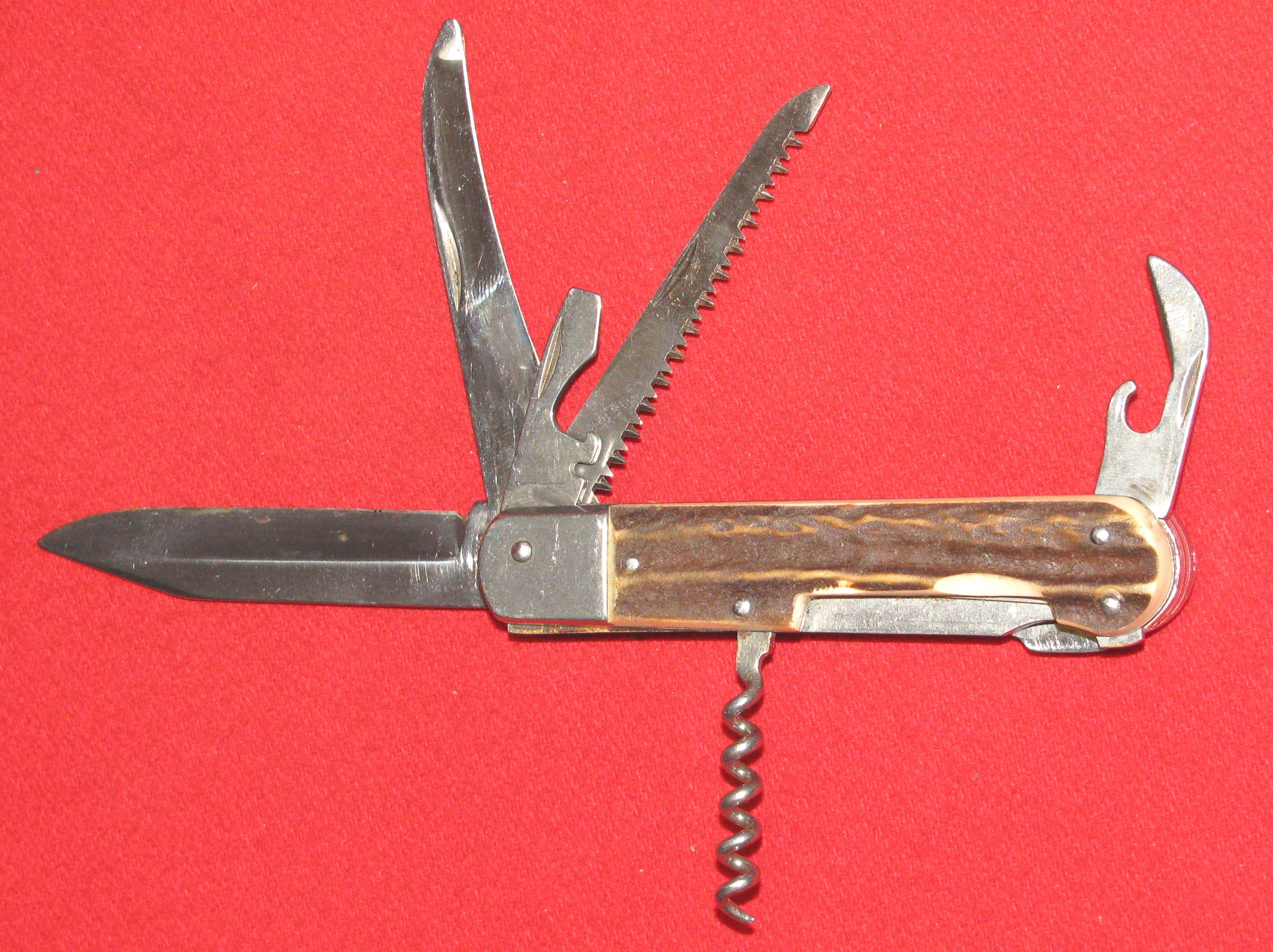 Älteres Taschenmesser mit Horn, MIKOV STAINLESS CZECHO / SLOVAKAI in Lederscheide – Bild 4