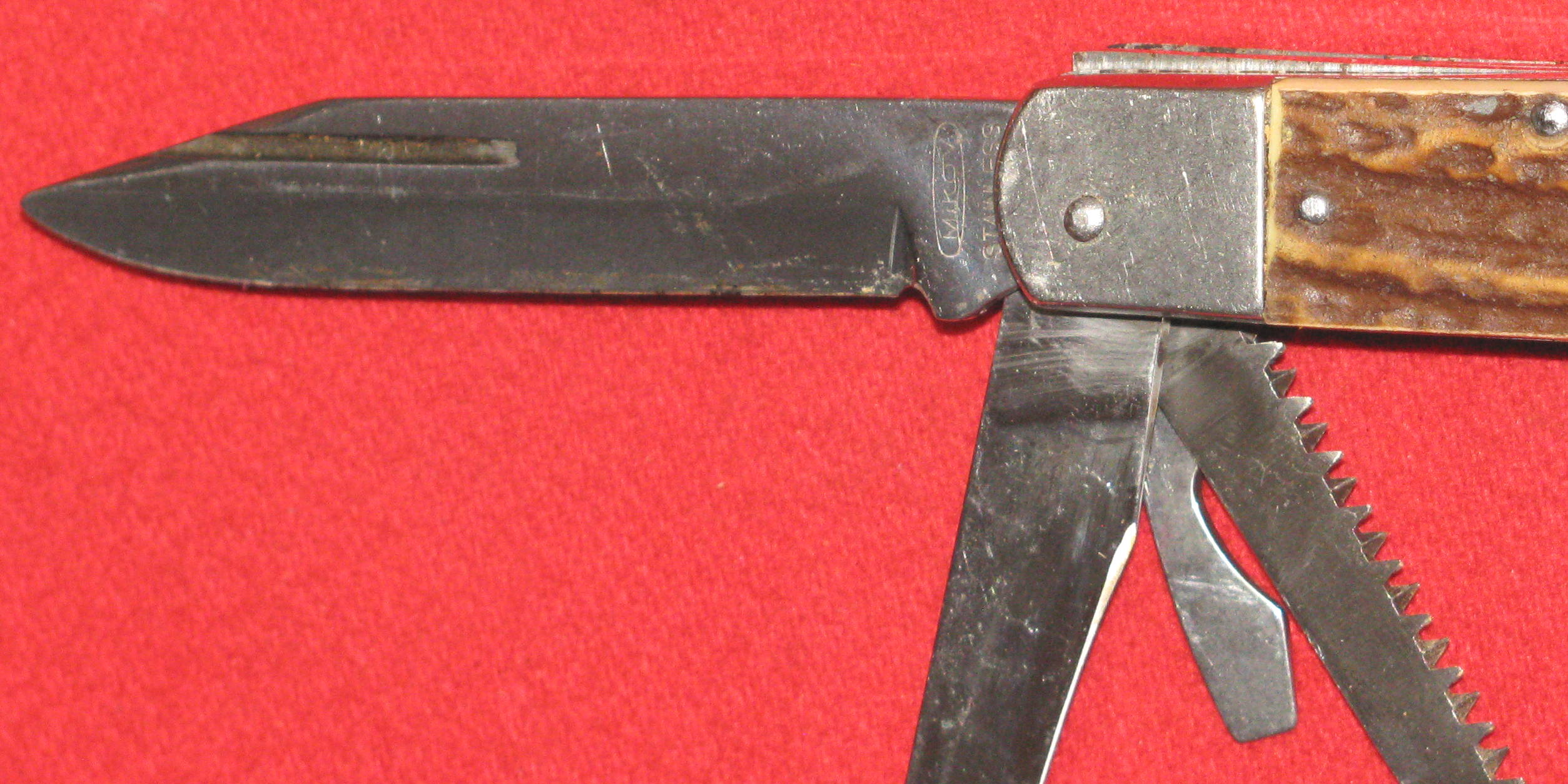 Älteres Taschenmesser mit Horn, MIKOV STAINLESS CZECHO / SLOVAKAI in Lederscheide – Bild 3
