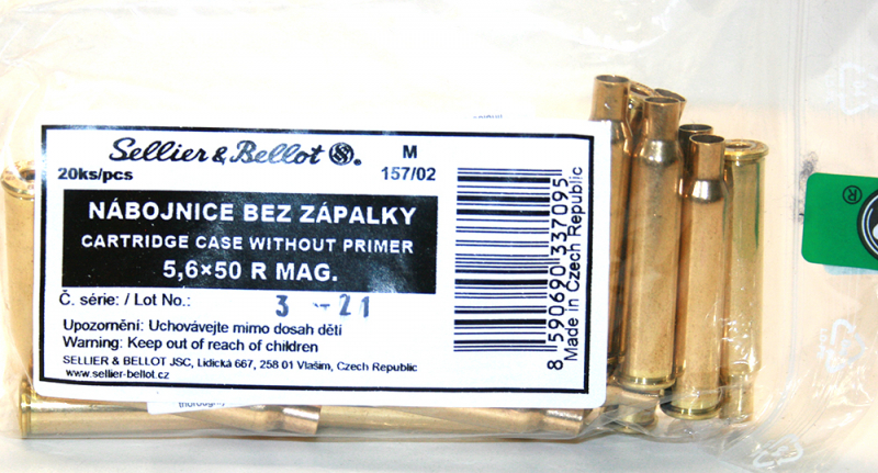 20 Stück S&B Sellier&Bellot Wiederladehülsen S+B 5,6x50R MAG NEU Messing Boxer o Zünder #V337092 – Bild 1