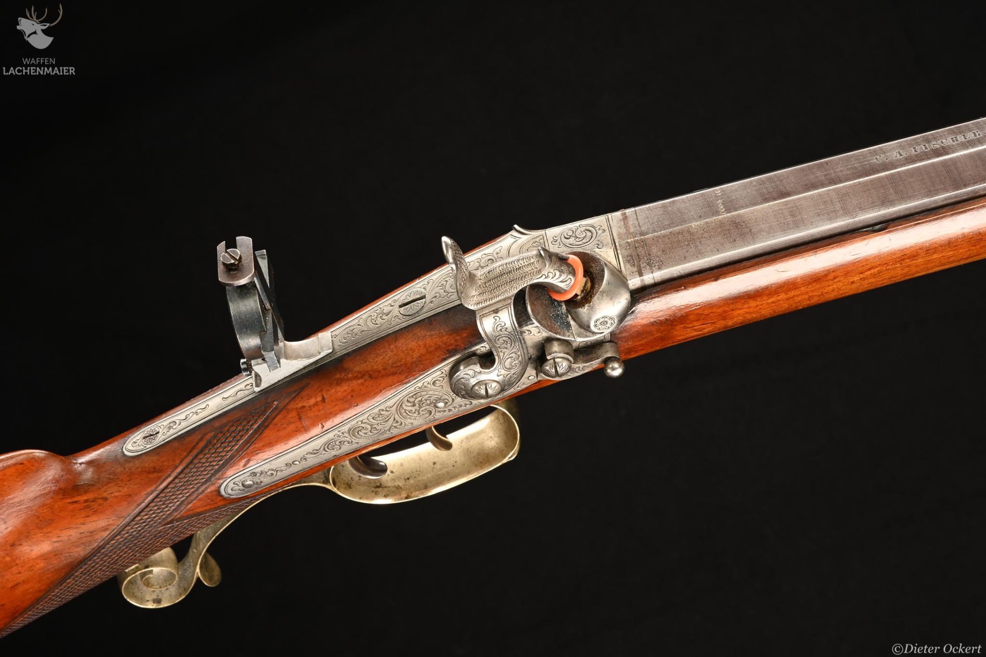 C.A.Fischer & Sohn in Lübeck Hofbüchsenmachermeister Jagdliche Perkussion Büchse Kaliber ca. 12,8mm – Bild 1