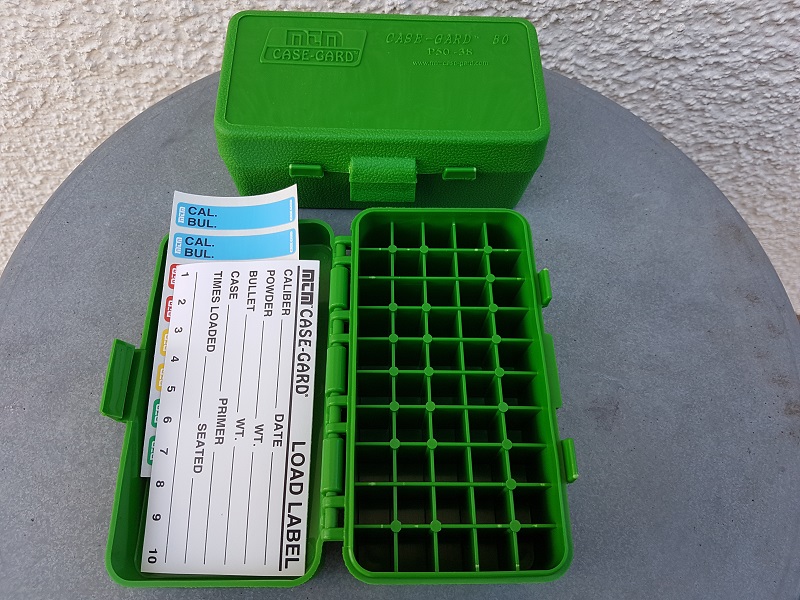 " Mit Scharnier"MTM CASE-GARD P-50er Patronenbox für .357 Mag/.38 Spec/.38 S&W/ u.v.m grün – Bild 1