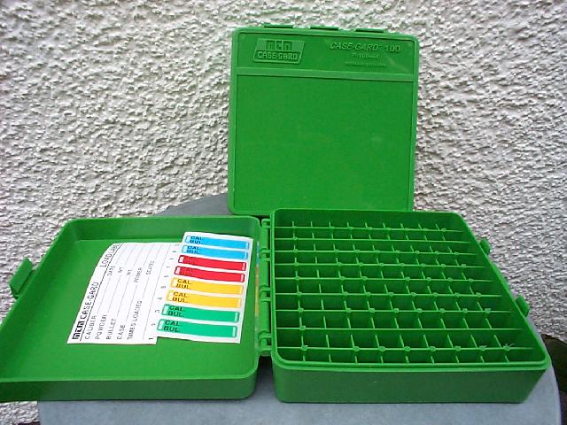 "Mit Scharnier"MTM CASE-GARD P-100er Patronenbox .44 Mag / .44 Spec / .41 Mag / .45 L Colt grün – Bild 1