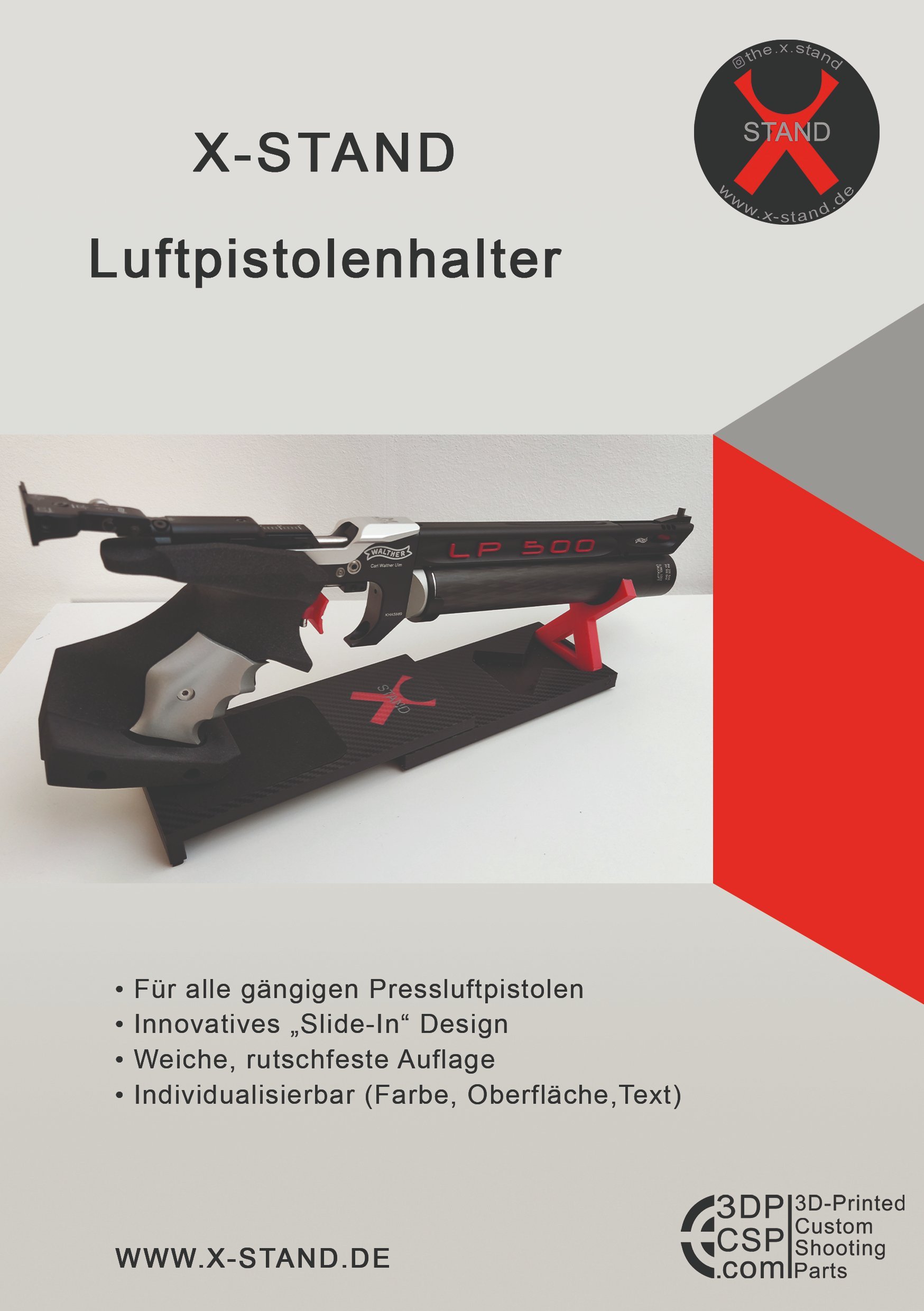 X-Stand Luftpistolenhalter, Walther, Feinwerkbau, Steyr, Pardini, Morini – Bild 1
