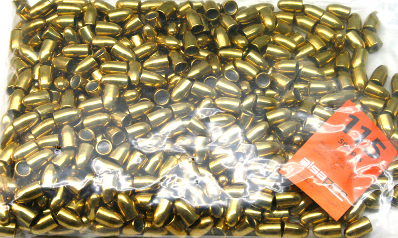 500 Stück ALSA PRO FMJ Vollmantel RN Rundkopf Geschosse .355 9mm Luger 9x19 115gr 7,5g Full Metal J – Bild 1
