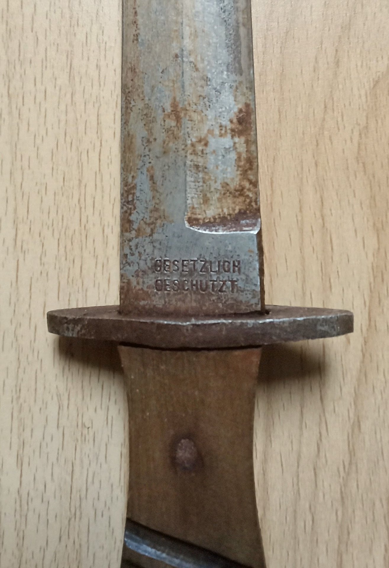 Originaler Grabendolch Infanteriemesser M1915 1.WK mit originaler Klammerscheide Klinge gestempelt – Bild 2