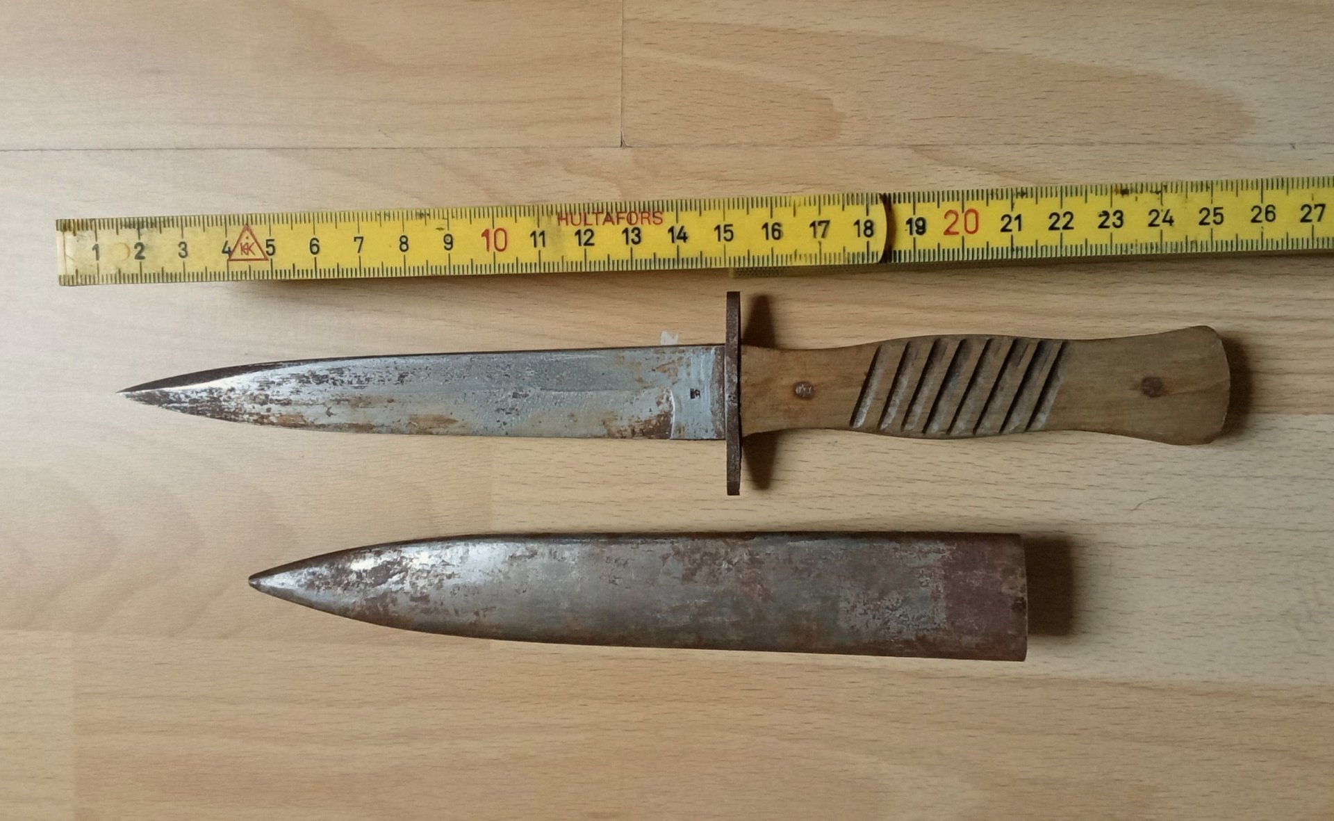 Originaler Grabendolch Infanteriemesser M1915 1.WK mit originaler Klammerscheide Klinge gestempelt – Bild 4