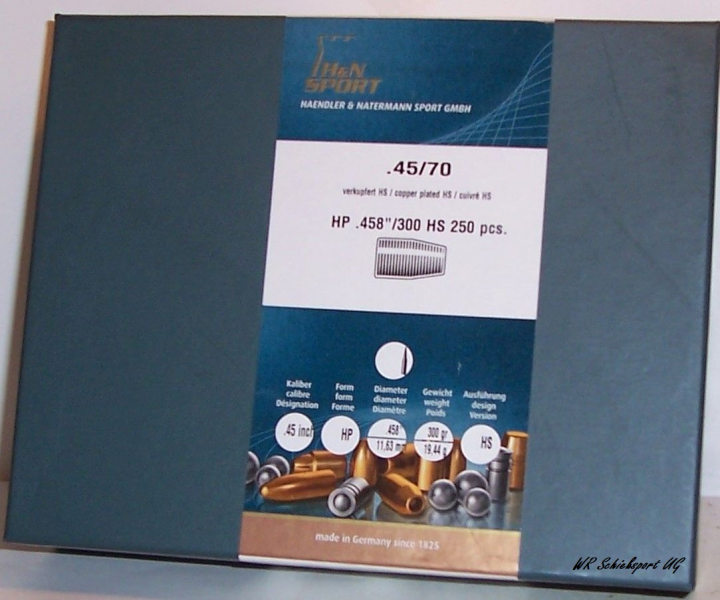 250 H&N .45/70(.458Dia.) - 300 - HP - verkupfert-HIGH-SPEED - 250er Box – Bild 1