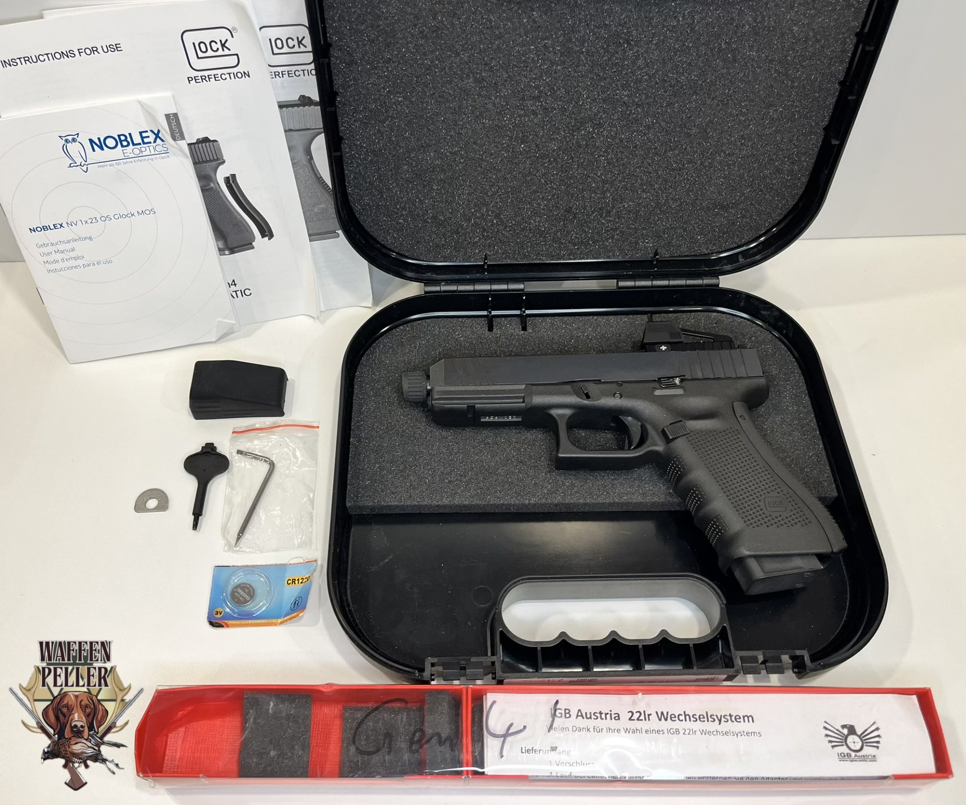Glock Gen 4 mit IGB Austria .22lr Wechselsystem (Gewinde) & Noblex NV 1x23 OS Red Dot | Koffer & Zub – Bild 1