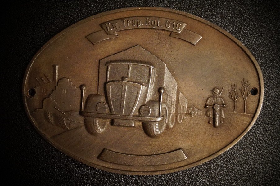 WH Panzer KRAD Transport Plakette, Kw.Trsp.Rgt.616, groß, Zink, WK2 – Bild 1