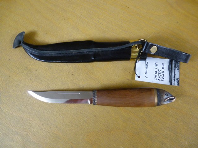 Marttiini Messer - SALMON KNIFE / Lachsmesser - Griff aus Maserbirke - Lederscheide in OVP – Bild 4