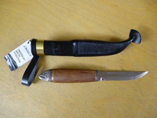 Marttiini Messer - SALMON KNIFE / Lachsmesser - Griff aus Maserbirke - Lederscheide in OVP – Bild 3