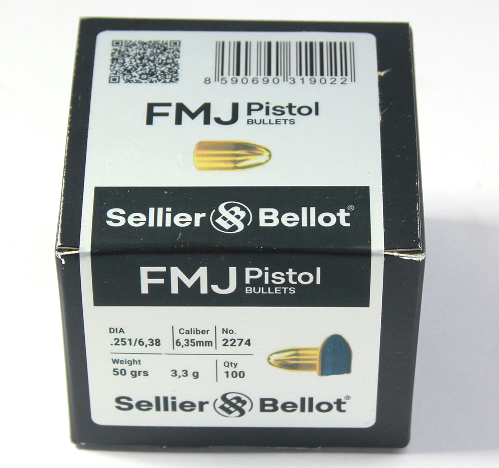 100 Stück S&B | Sellier&Bellot Geschosse #V319022 /6,35Browning/.25Auto - .251/6,38mm|50grs/3,3g FMJ – Bild 1