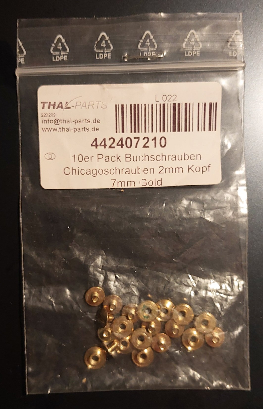 Chicagoschrauben, Buchschrauben 7 mm / 2 mm Kopf, original verpackt – Bild 1