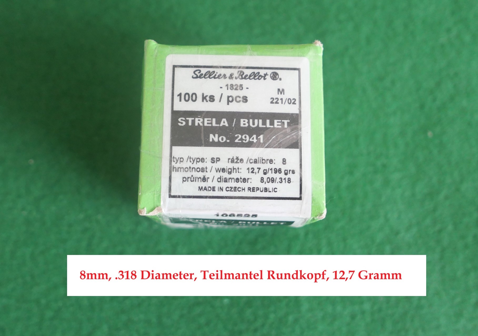 100 Stück Sellier & Bellot Geschosse .318, 196grs 12,7g Teilmantel Rundkopf 8 mm Kaliber – Bild 1
