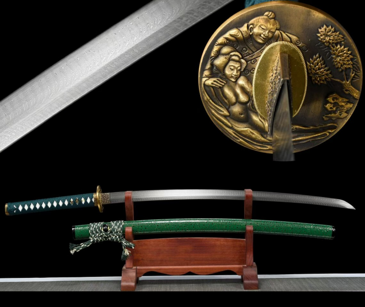 Erotische Katana mit 14 -mal gefaltete differenziert gehärteter Damast Klinge Handgeschmiedetes!!! – Bild 1