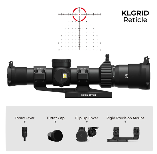 Arken EP-8 LPVO 1-8x28 KLGRID MIL Montage sowie Flip Caps im Lieferumfang – Bild 1
